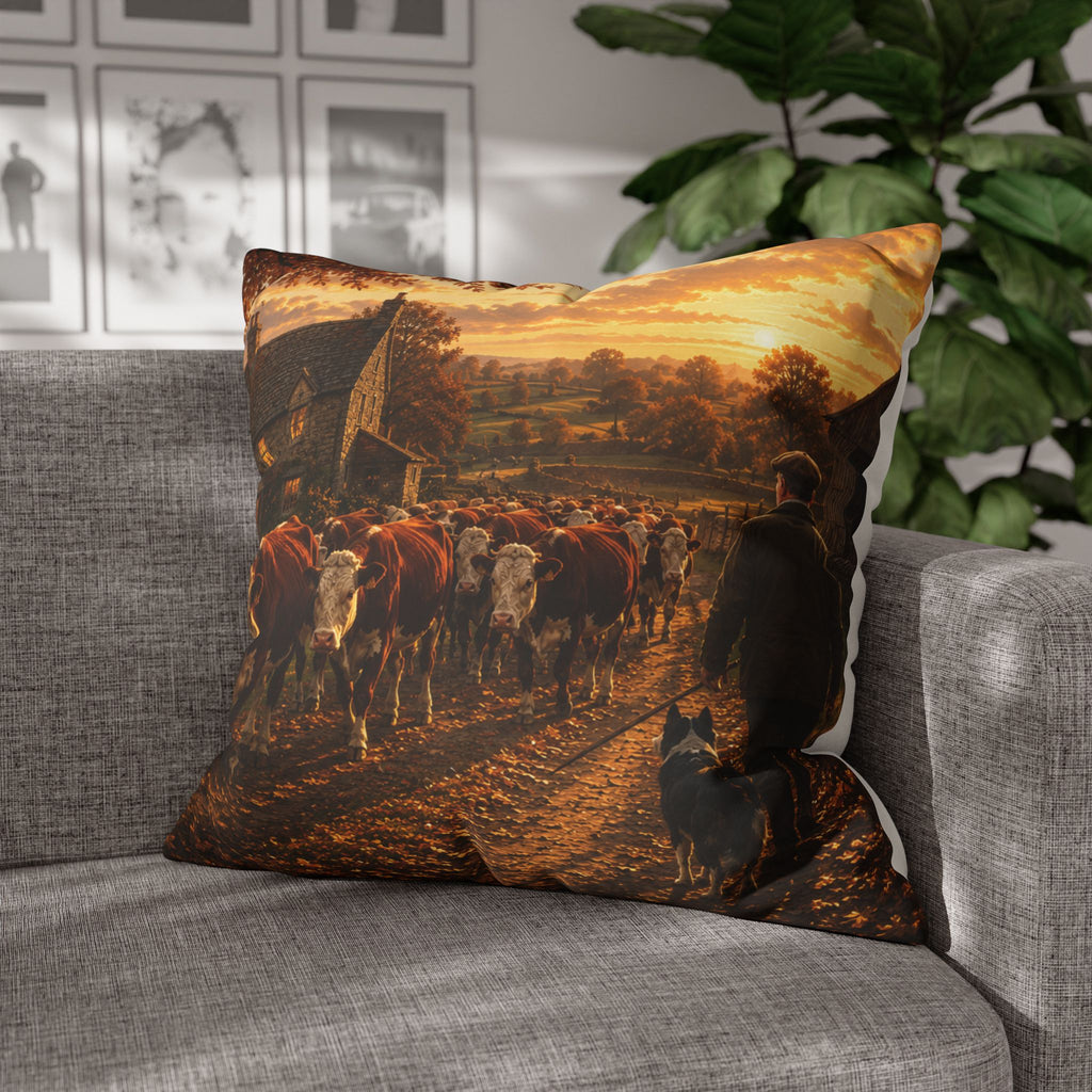 Cattle Coming Home Square Poly Canvas Pillowcase