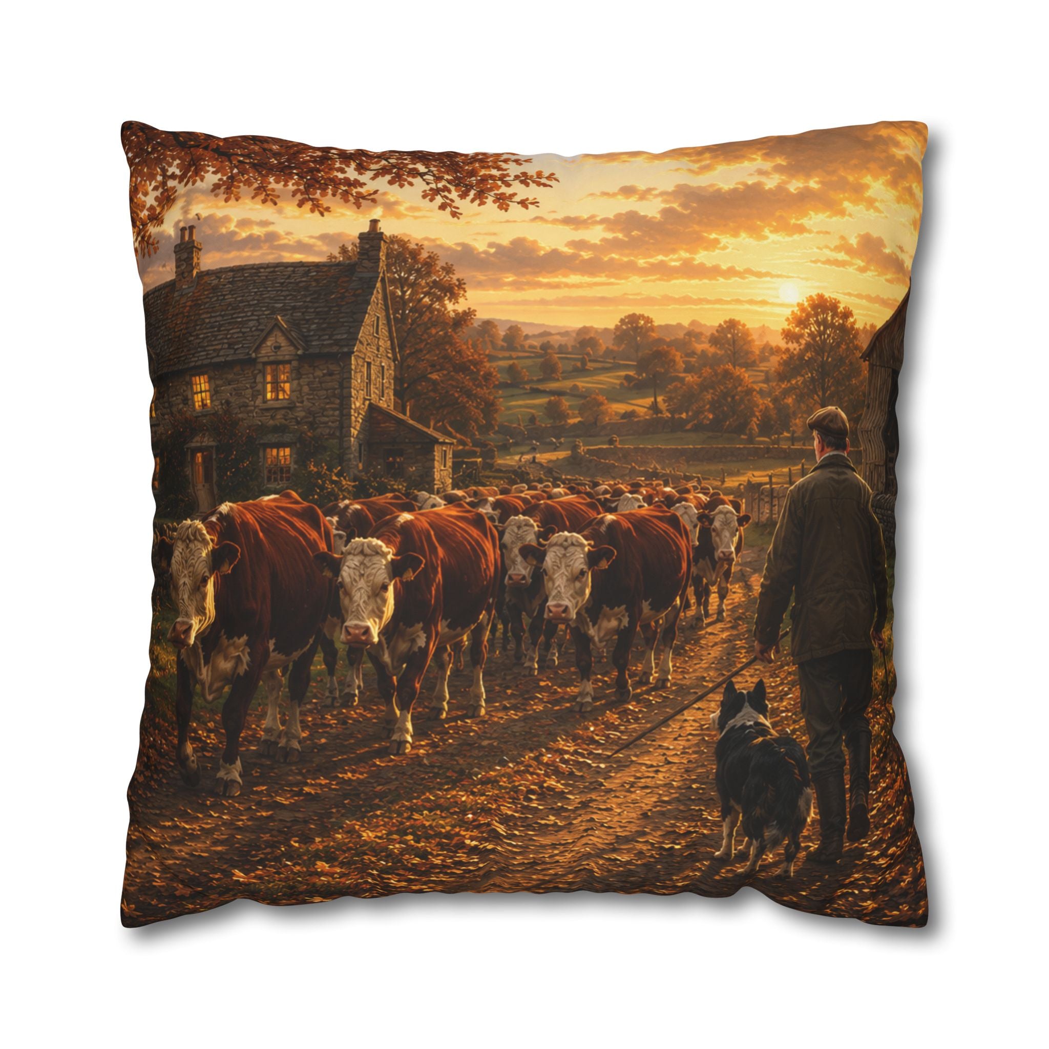 Cattle Coming Home Square Poly Canvas Pillowcase