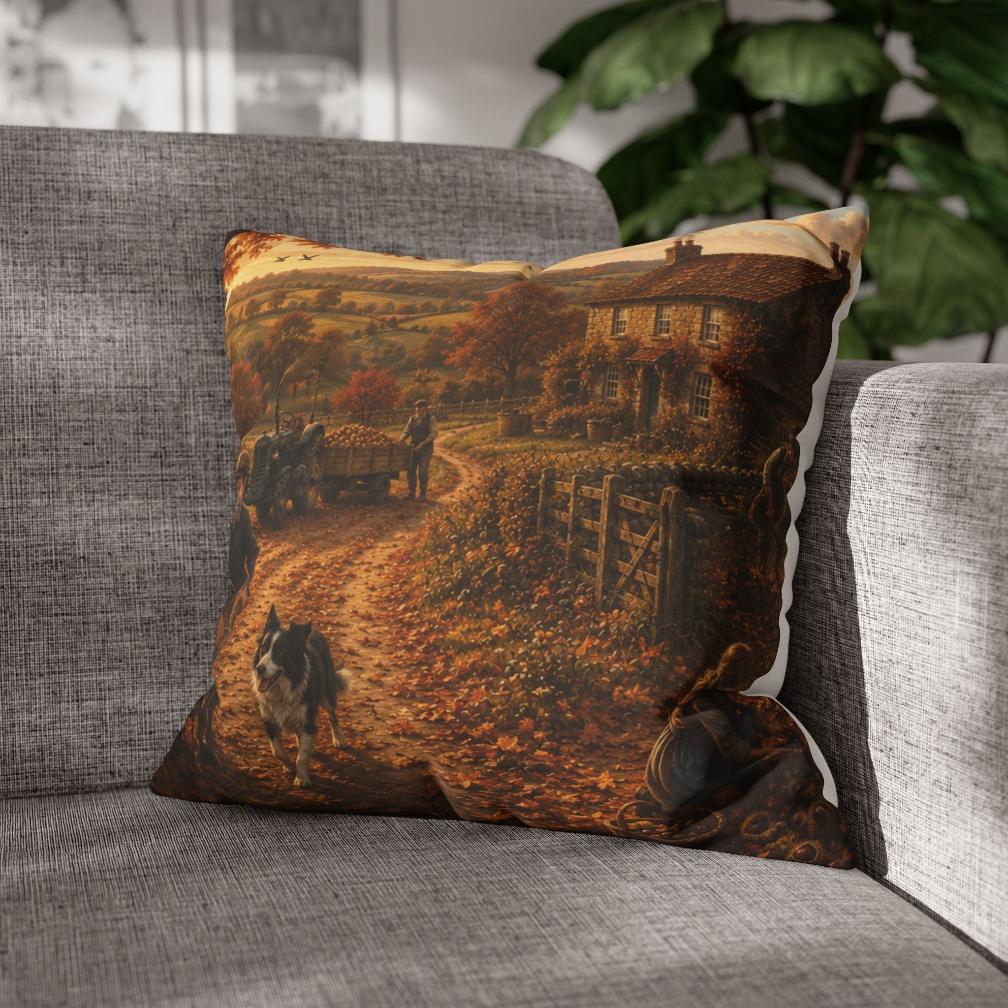 Autumn on the Farm Square Poly Canvas Pillowcase