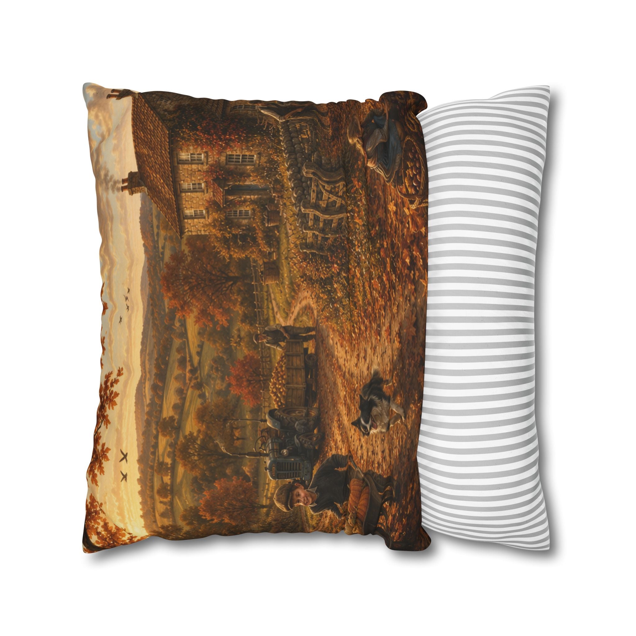 Autumn on the Farm Square Poly Canvas Pillowcase