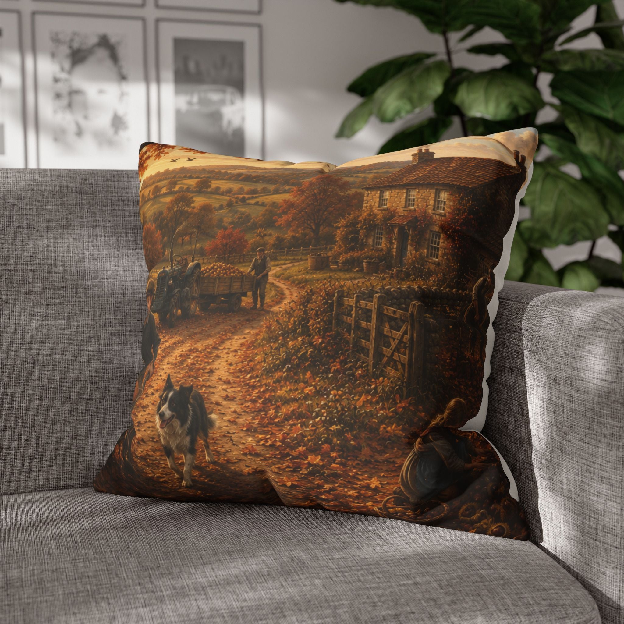 Autumn on the Farm Square Poly Canvas Pillowcase