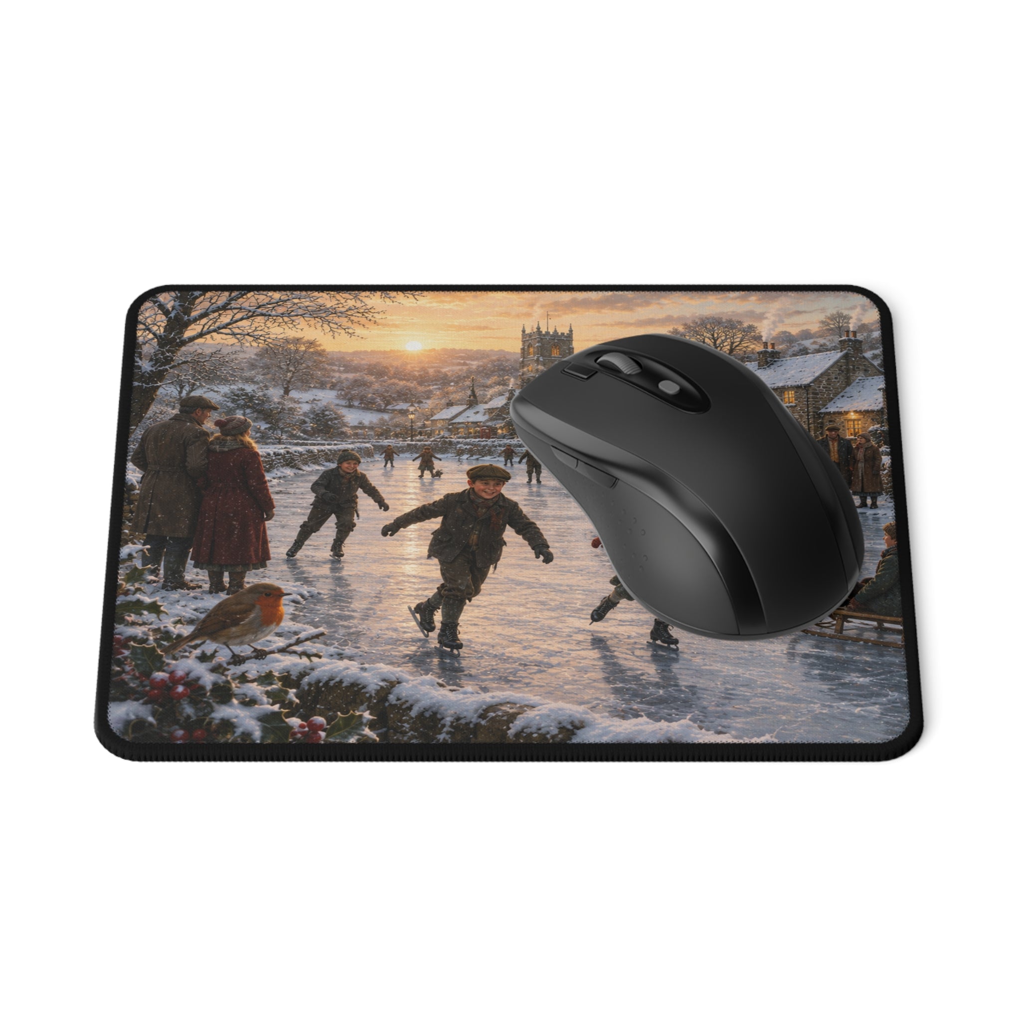Skating on the Village Pond Non-Slip Gaming Mouse Pad