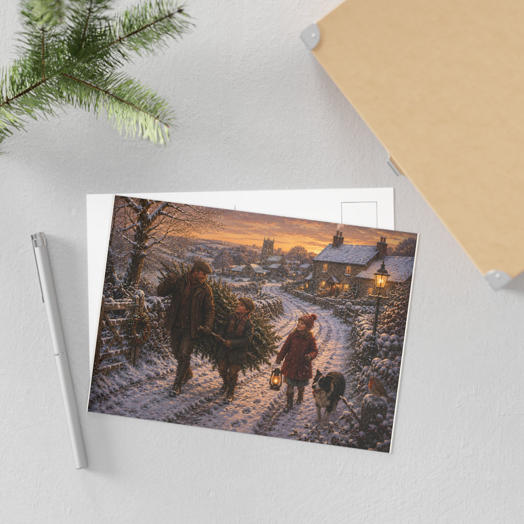 Bringing Home the Christmas Tree Fine Art Postcards