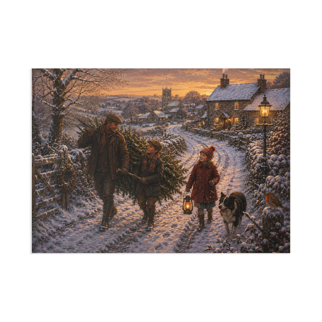 Bringing Home the Christmas Tree Fine Art Postcards