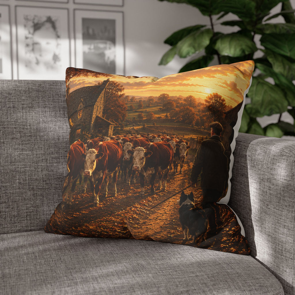 Cattle Coming Home Square Poly Canvas Pillowcase