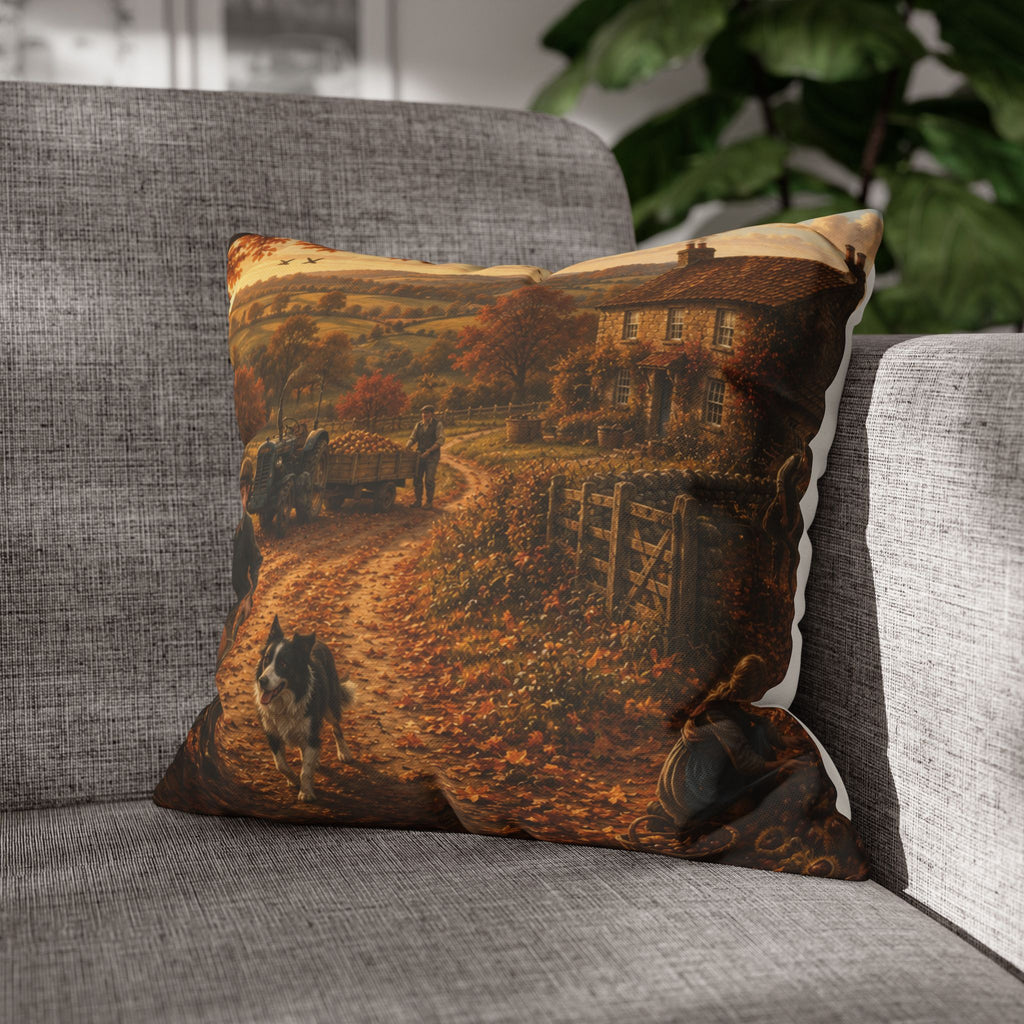 Autumn on the Farm Square Poly Canvas Pillowcase