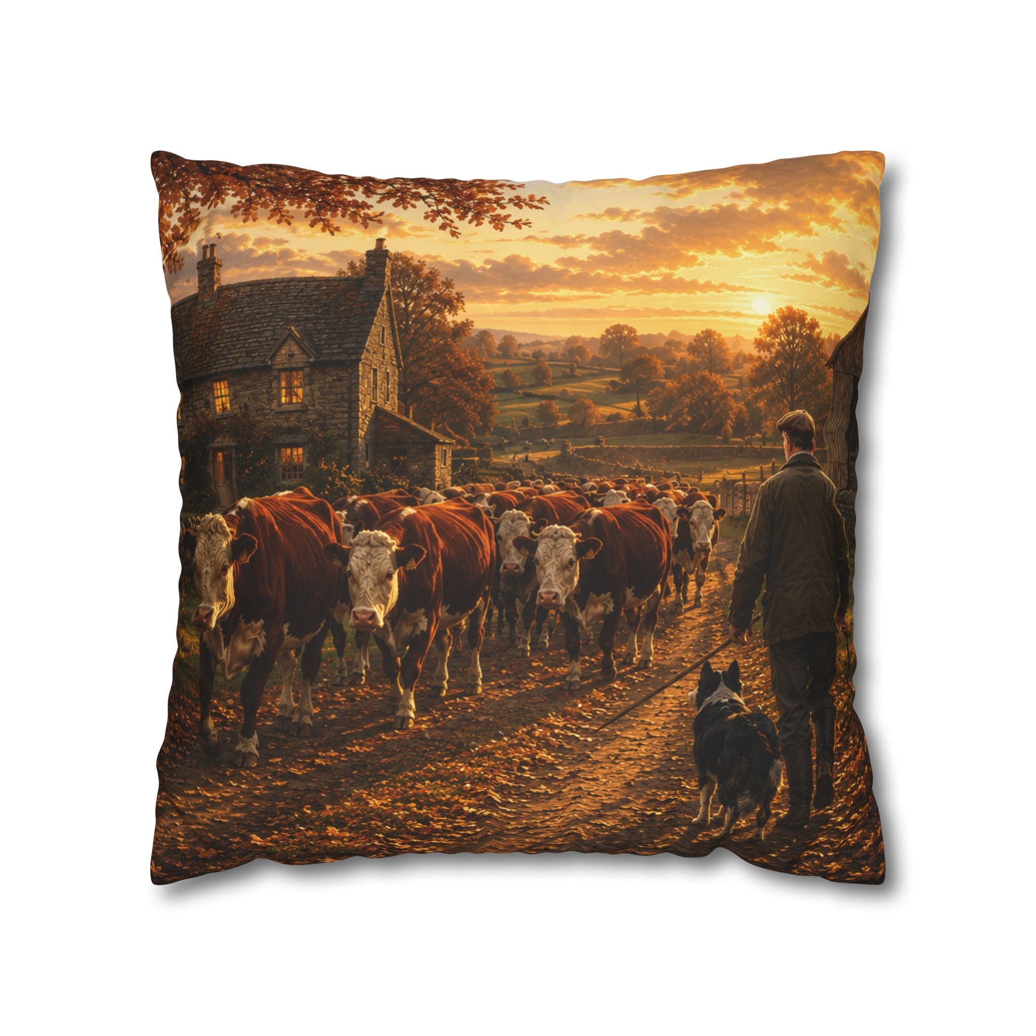 Cattle Coming Home Square Poly Canvas Pillowcase