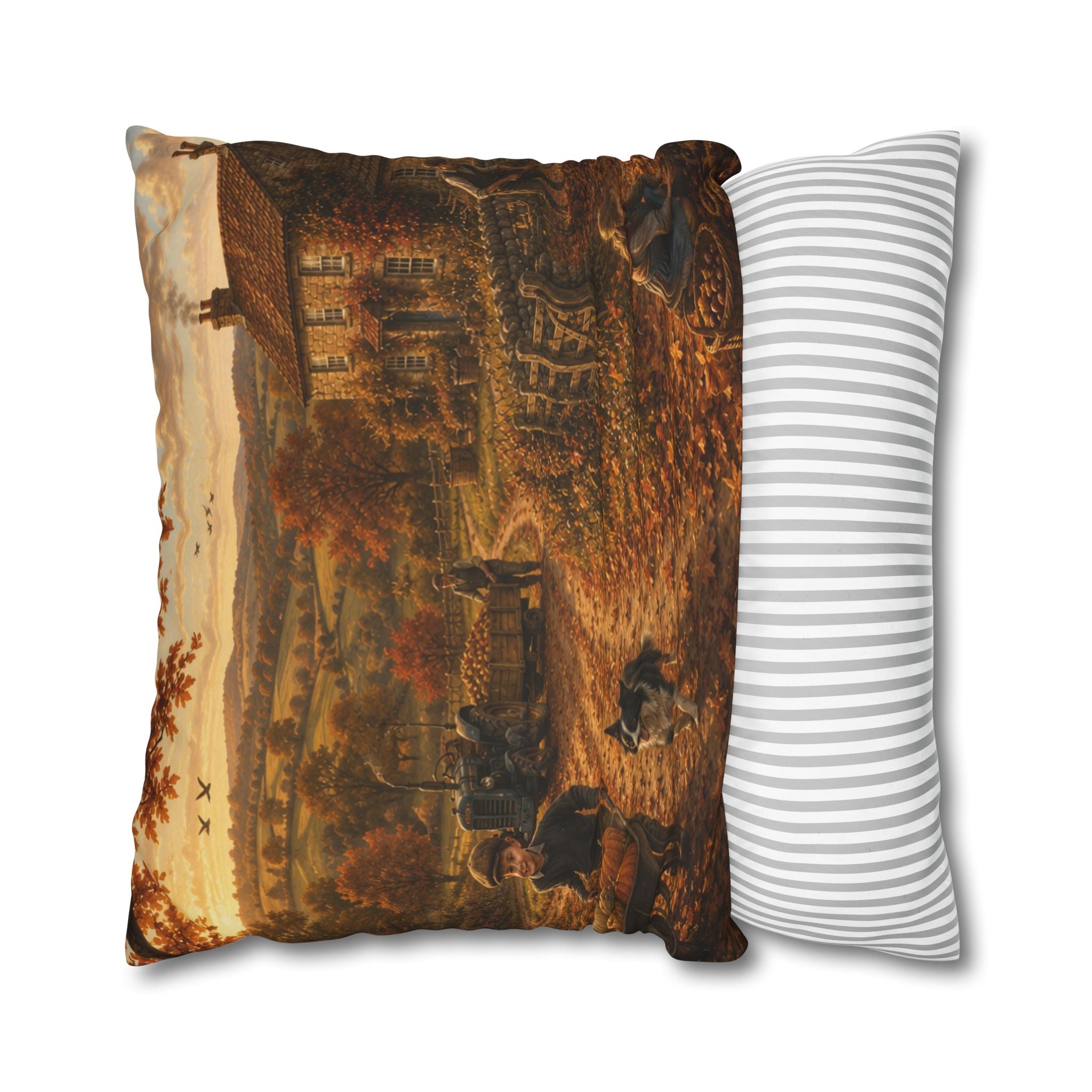 Autumn on the Farm Square Poly Canvas Pillowcase