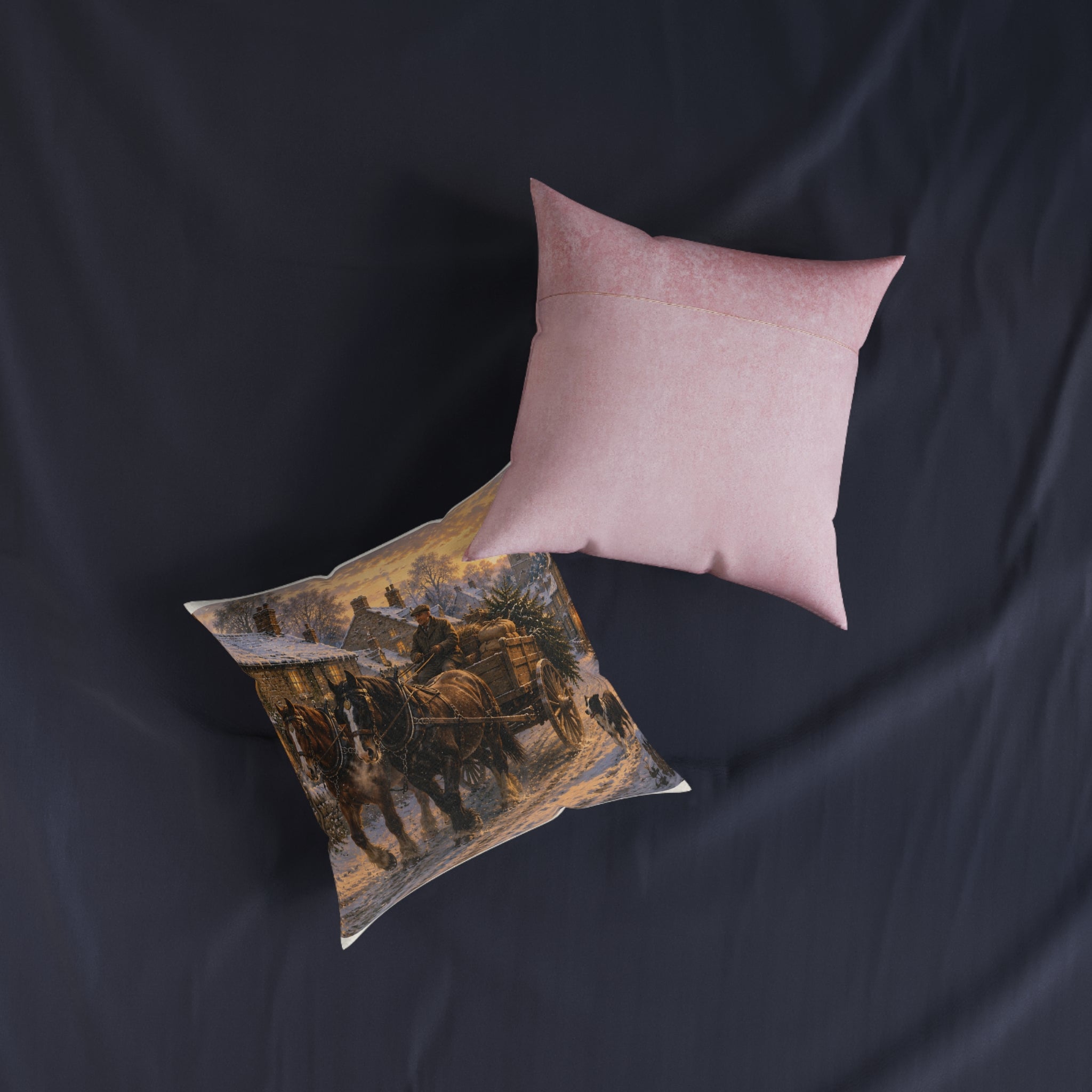 Winter Evening in the Village Square Pillow - Pink Back