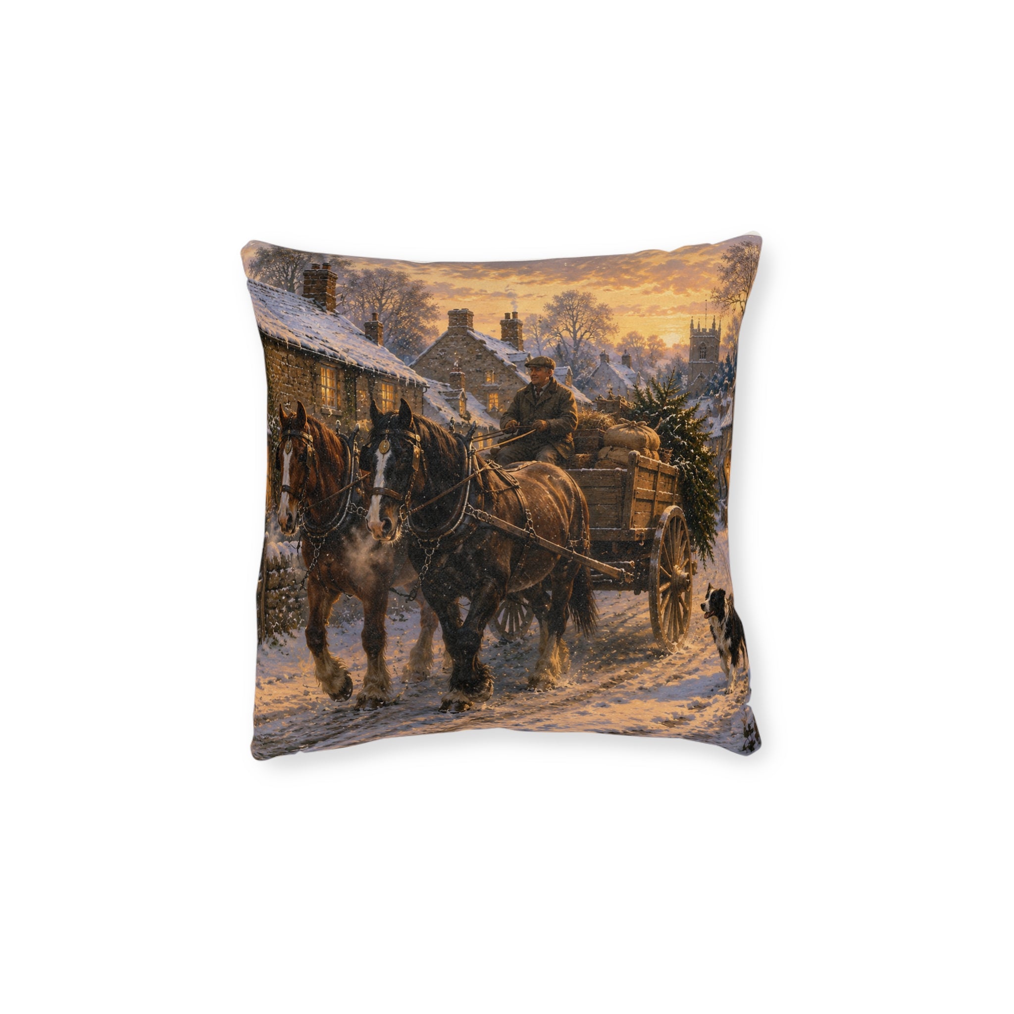 Winter Evening in the Village Square Pillow - Pink Back