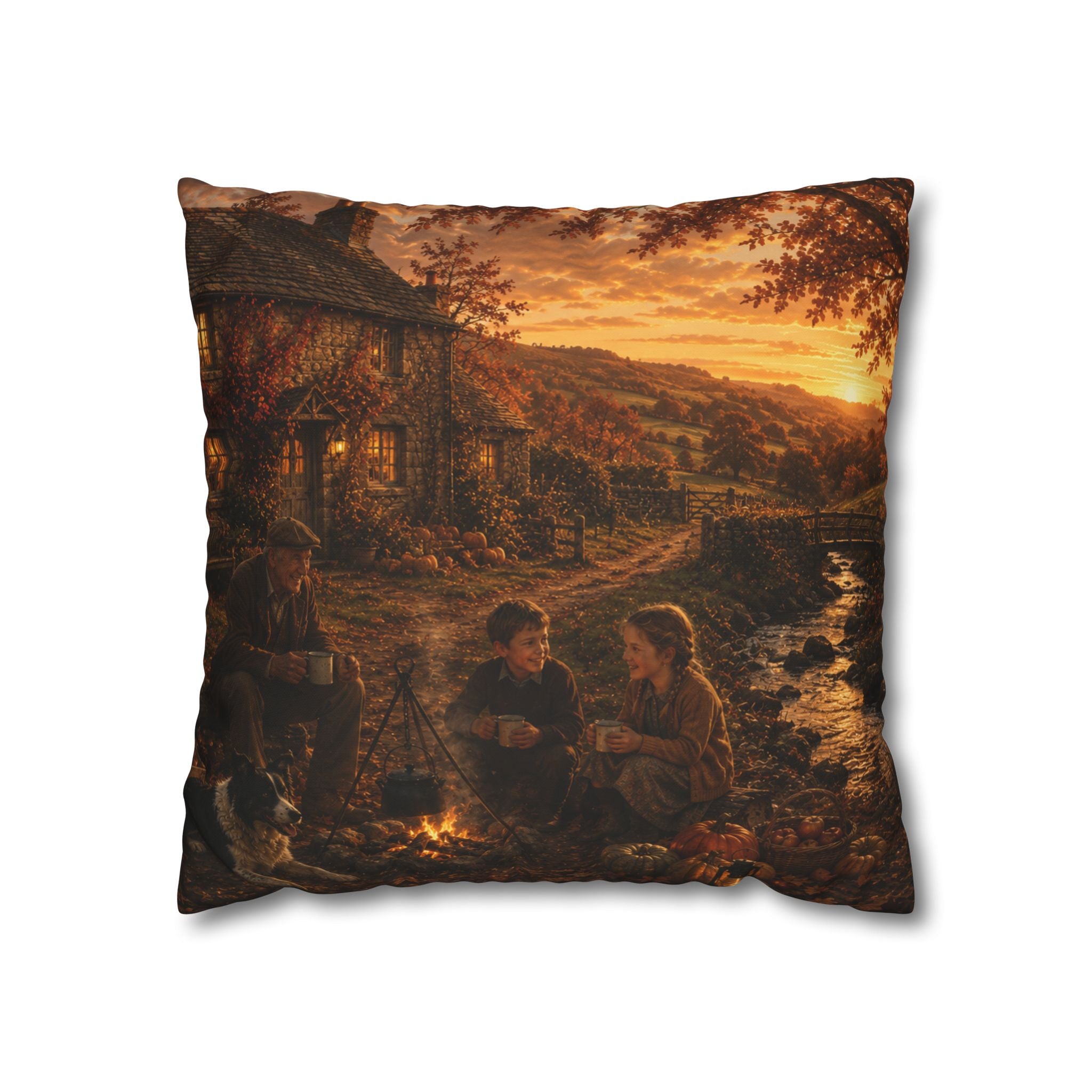 Horkey in the Autumn Lane Square Poly Canvas Pillowcase