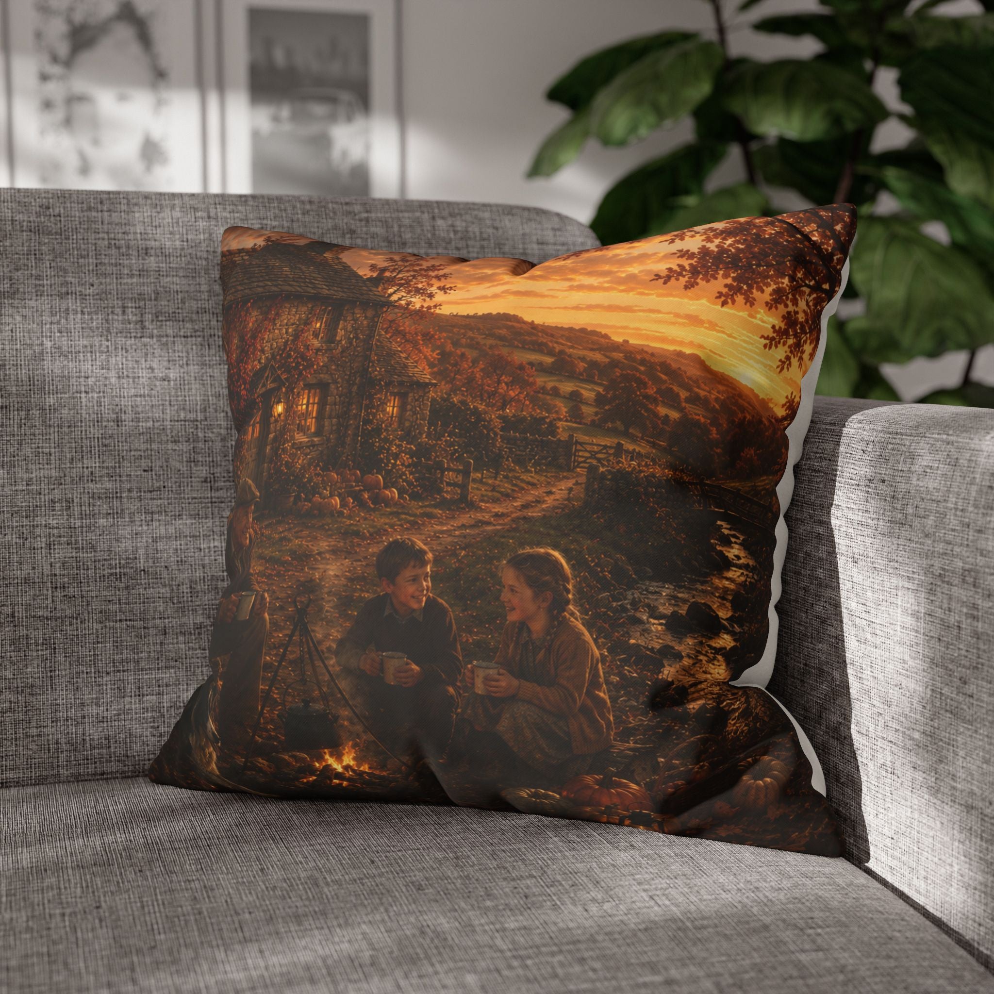 Horkey in the Autumn Lane Square Poly Canvas Pillowcase