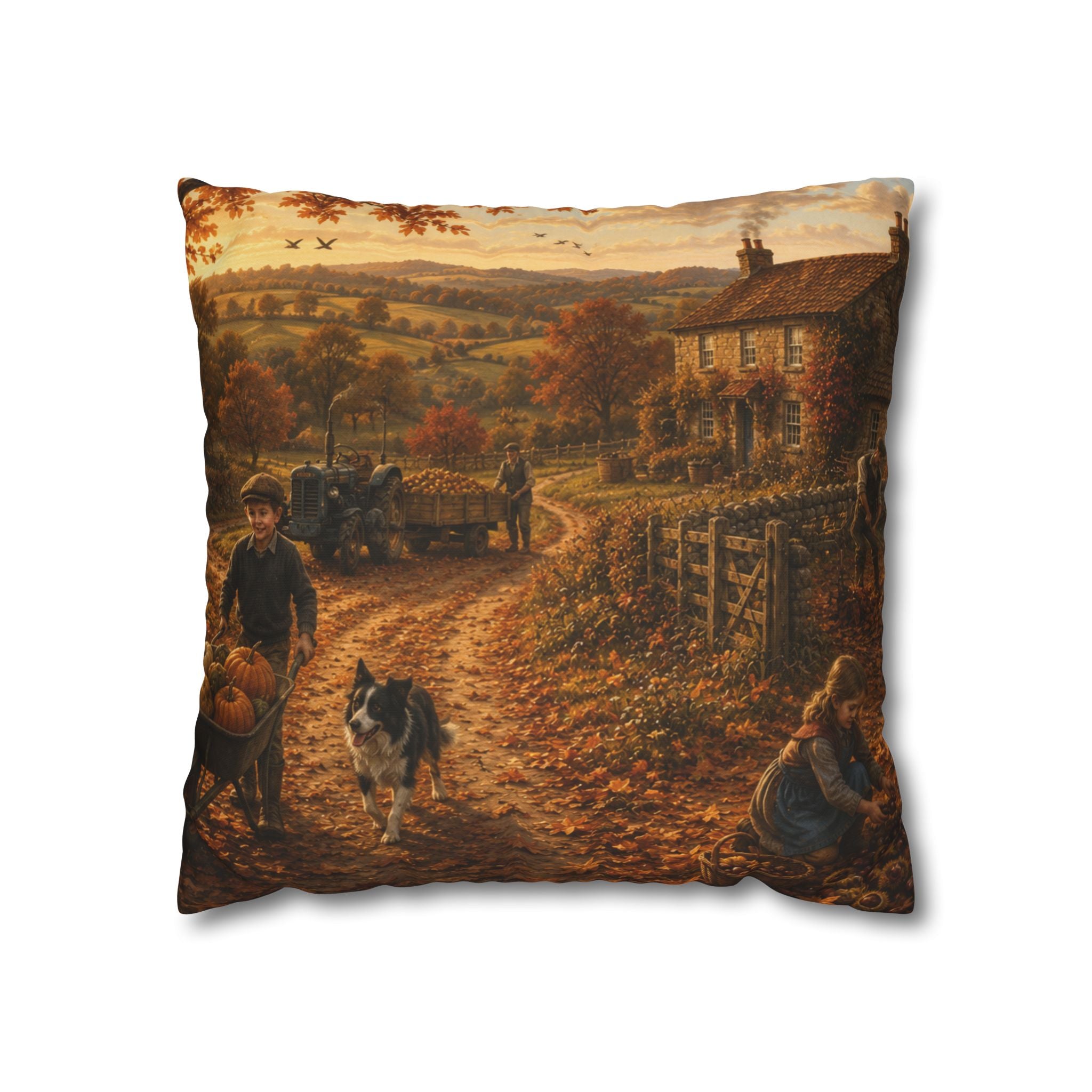 Autumn on the Farm Square Poly Canvas Pillowcase
