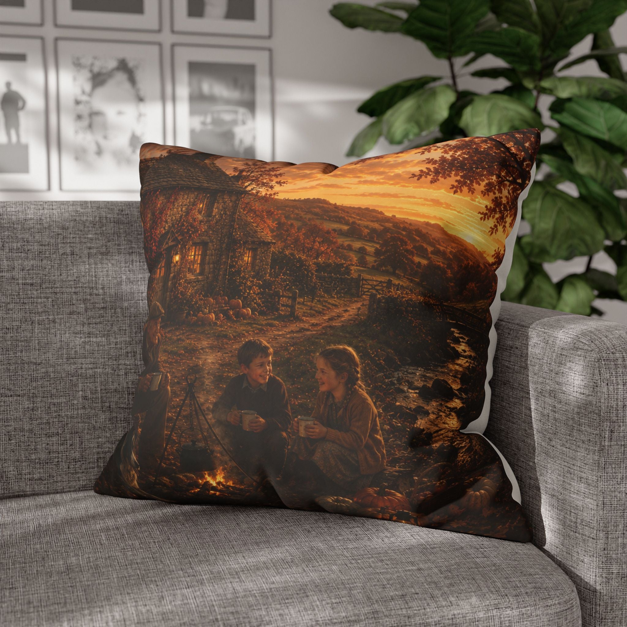 Horkey in the Autumn Lane Square Poly Canvas Pillowcase