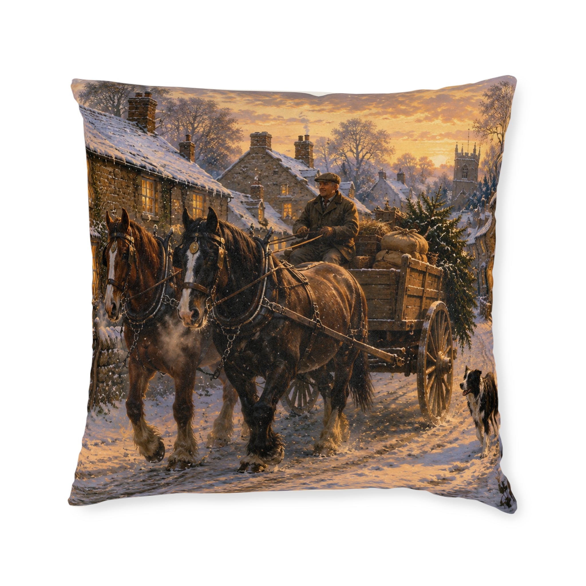 Winter Evening in the Village Square Pillow - Pink Back