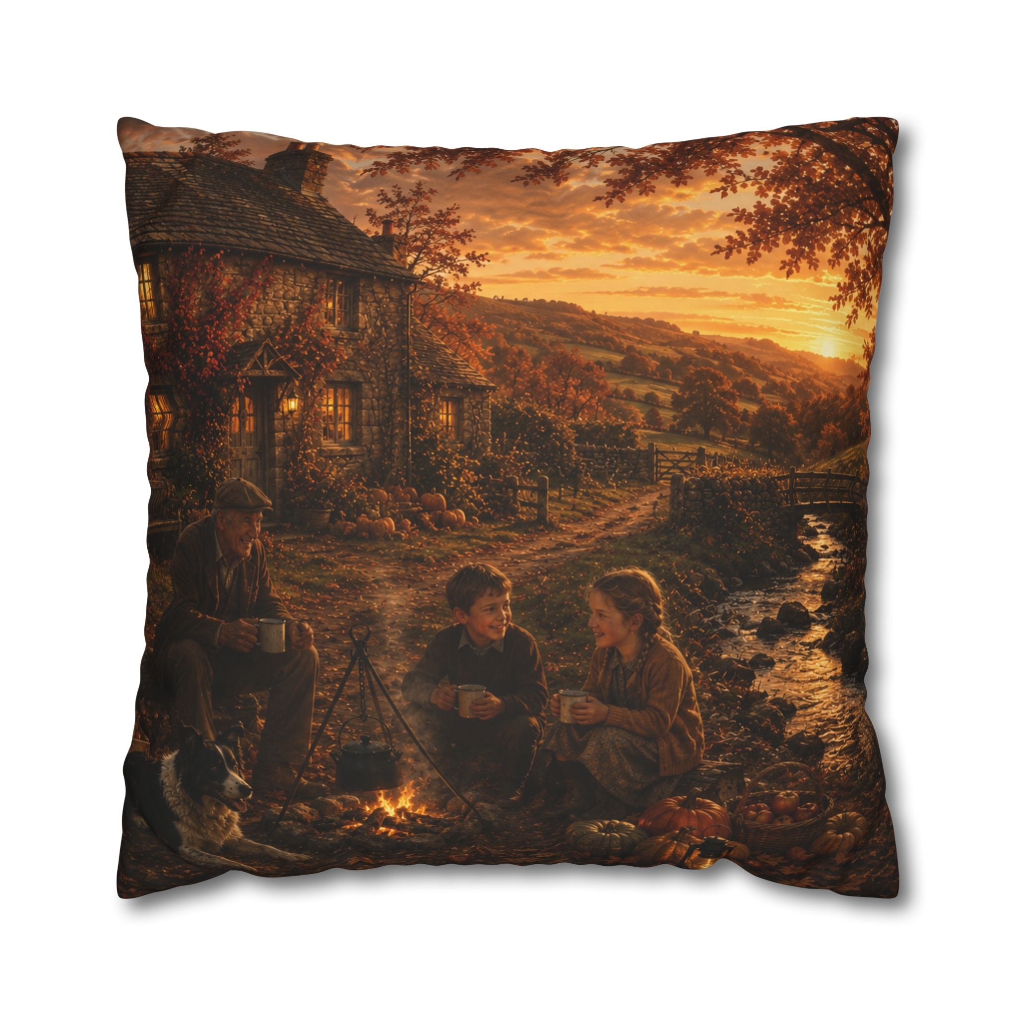 Horkey in the Autumn Lane Square Poly Canvas Pillowcase