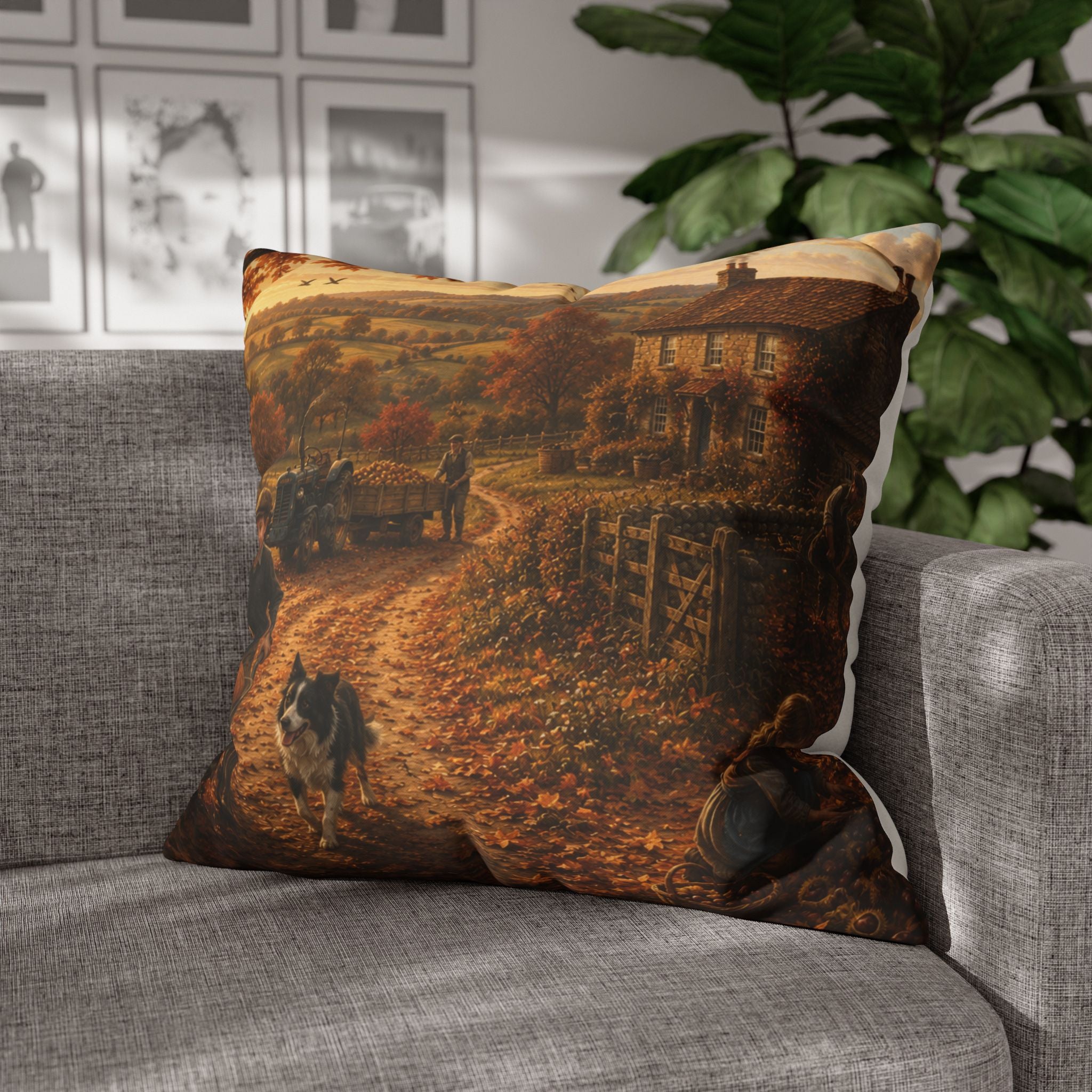 Autumn on the Farm Square Poly Canvas Pillowcase