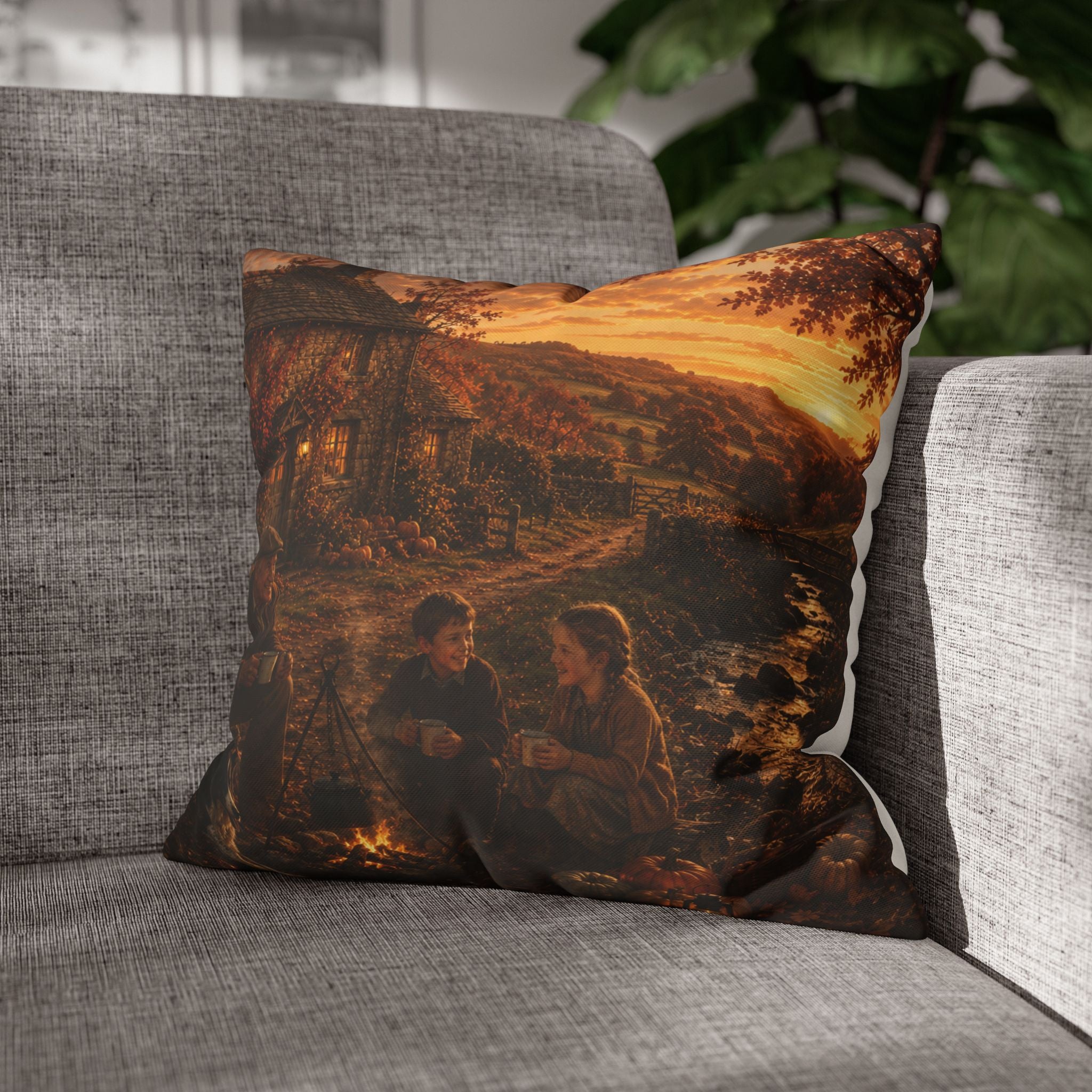 Horkey in the Autumn Lane Square Poly Canvas Pillowcase