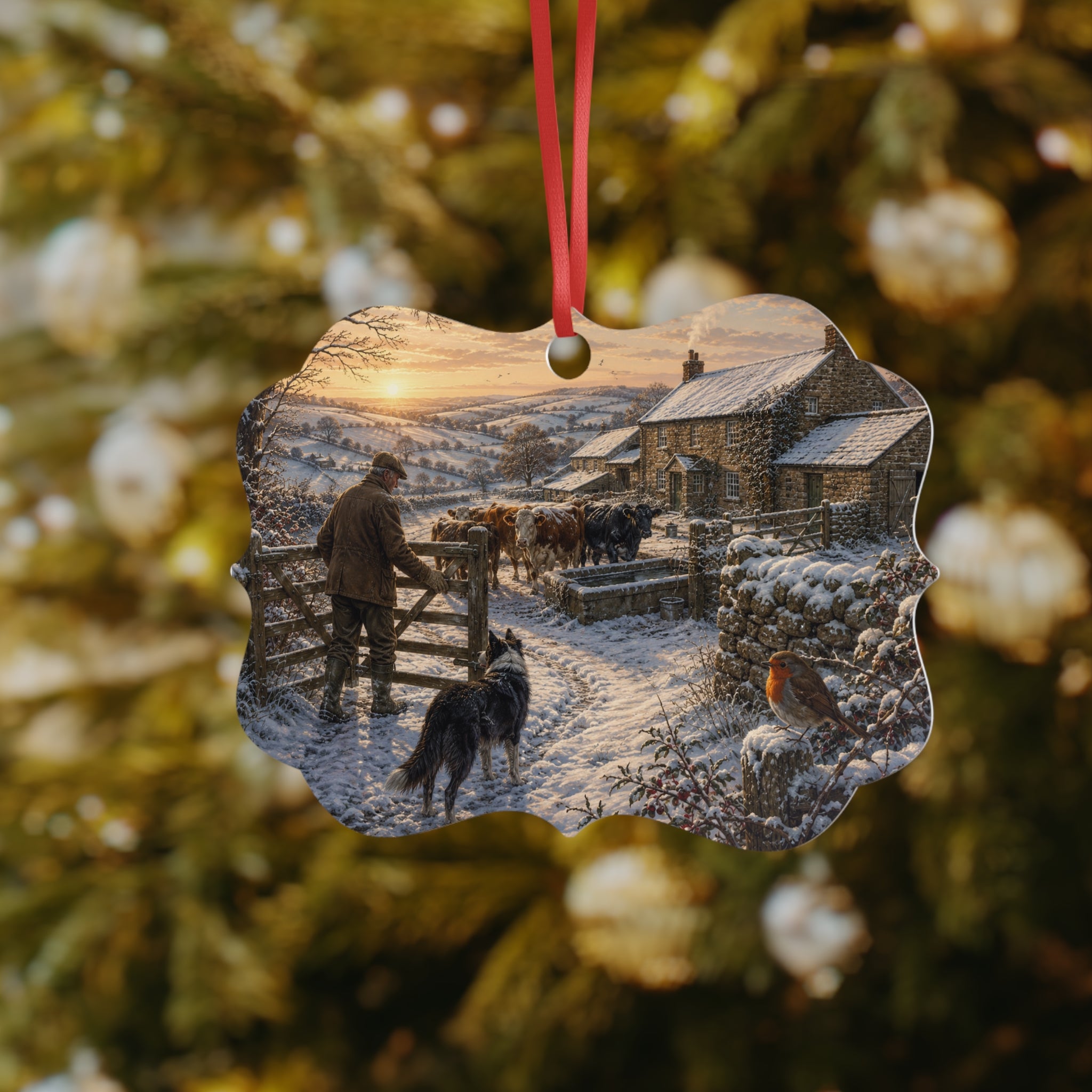 Winter Morning on the Farm Aluminum Ornaments, 1pc