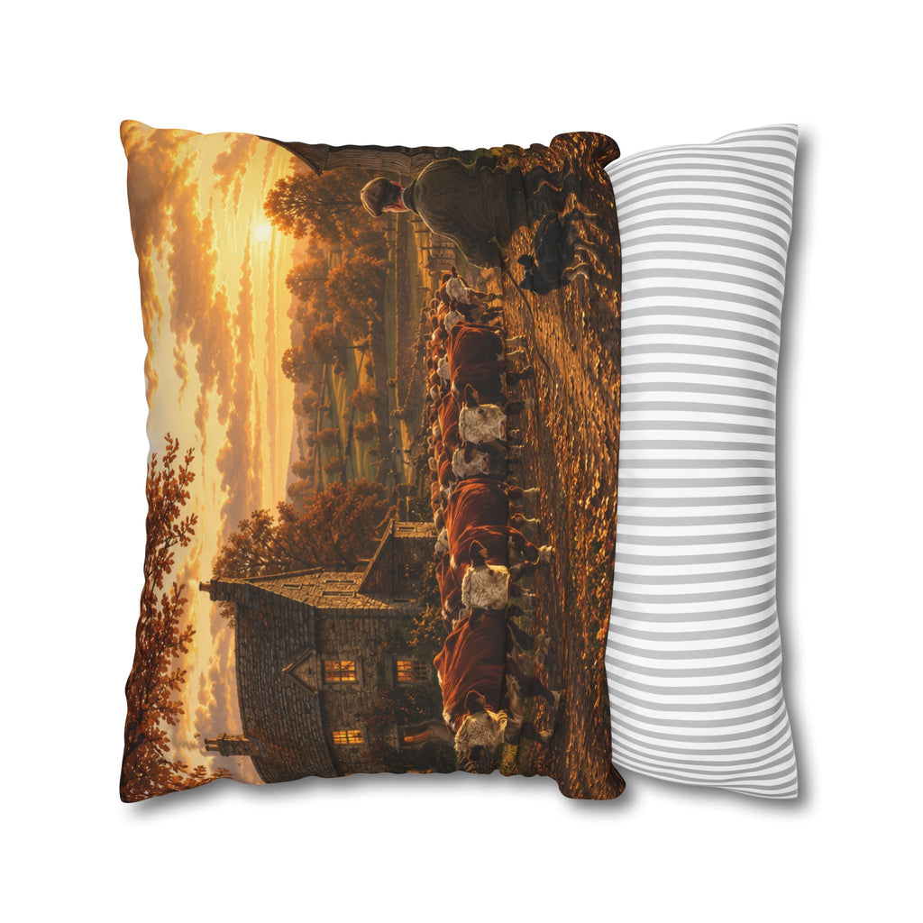 Cattle Coming Home Square Poly Canvas Pillowcase