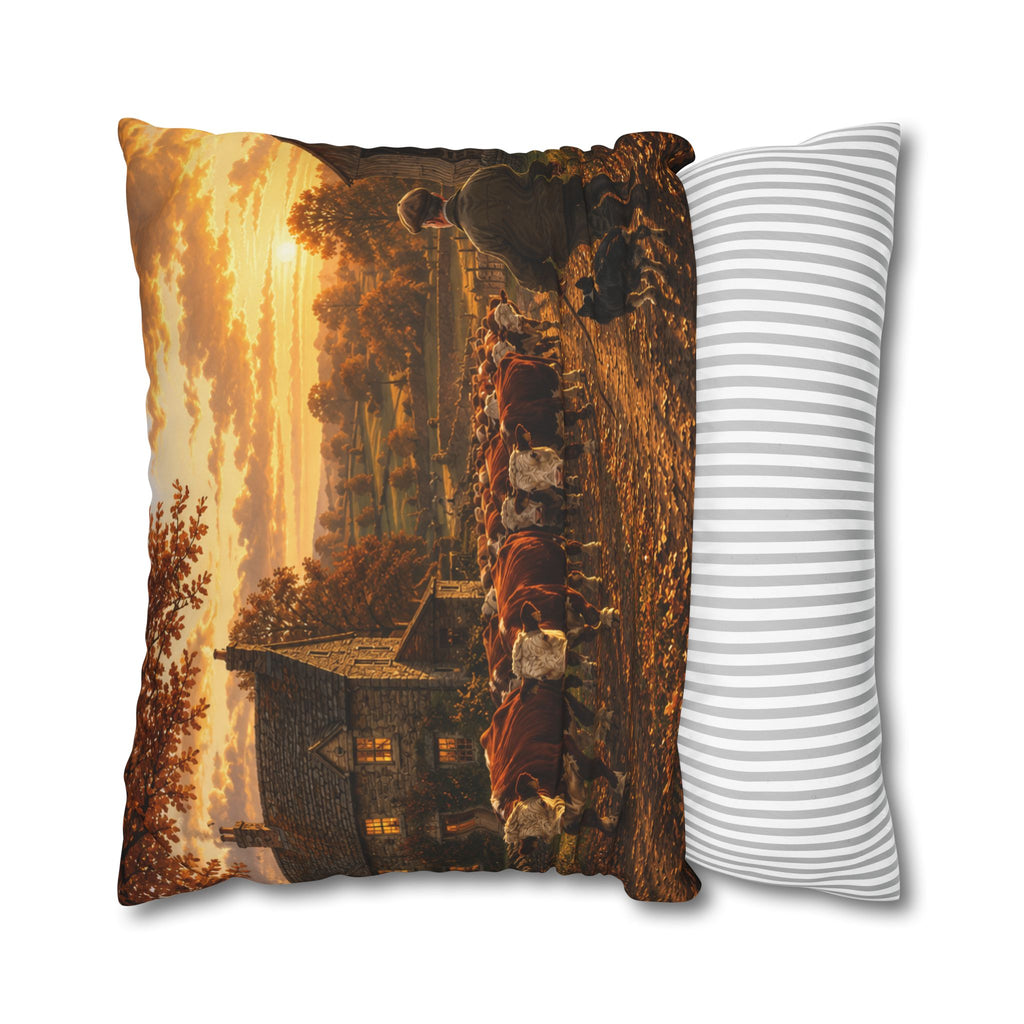 Cattle Coming Home Square Poly Canvas Pillowcase