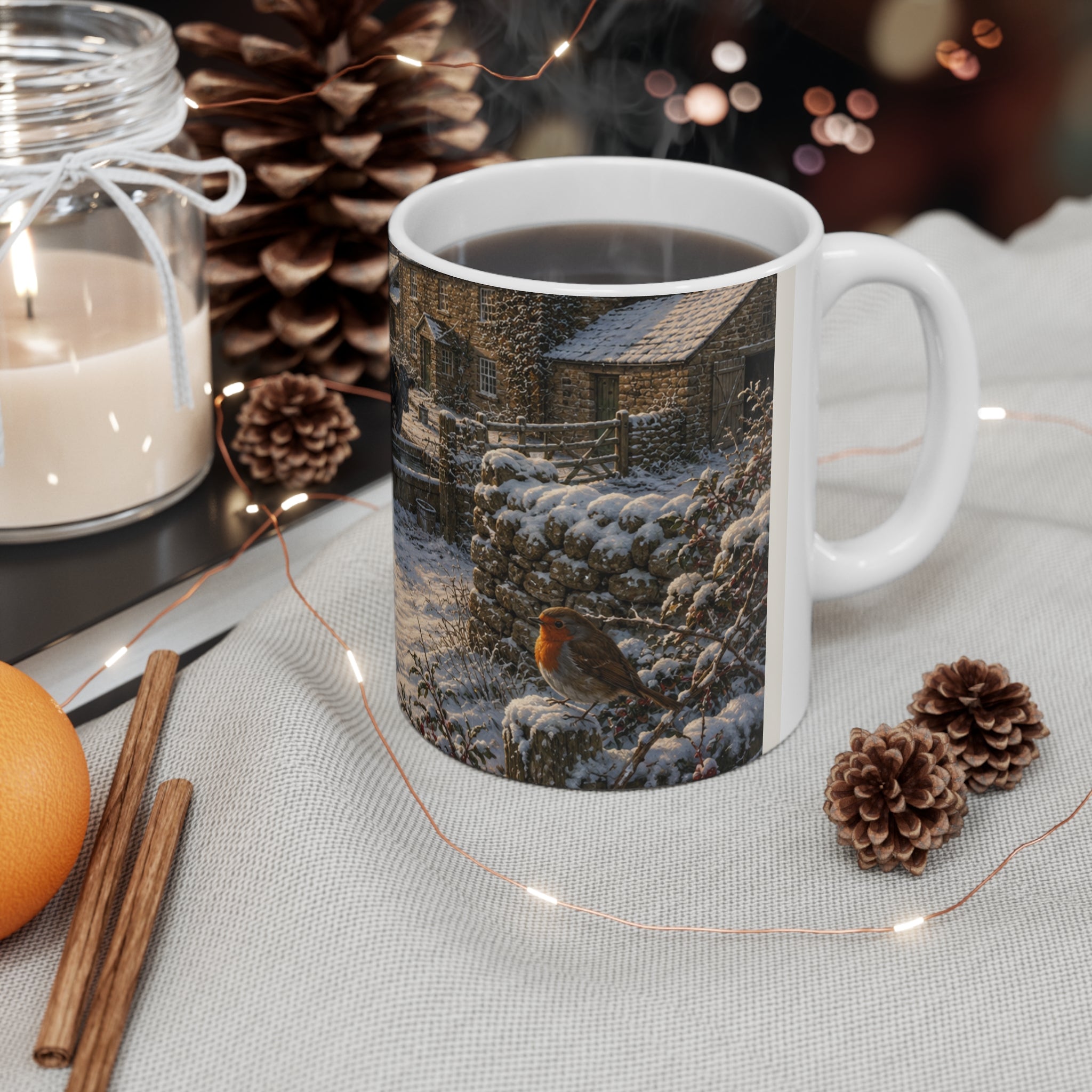 Winter morning on the Farm Ceramic Coffee Cups, 11oz, 15oz