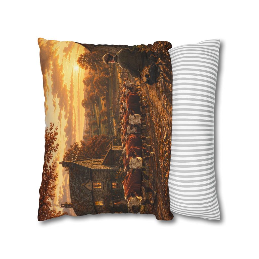 Cattle Coming Home Square Poly Canvas Pillowcase