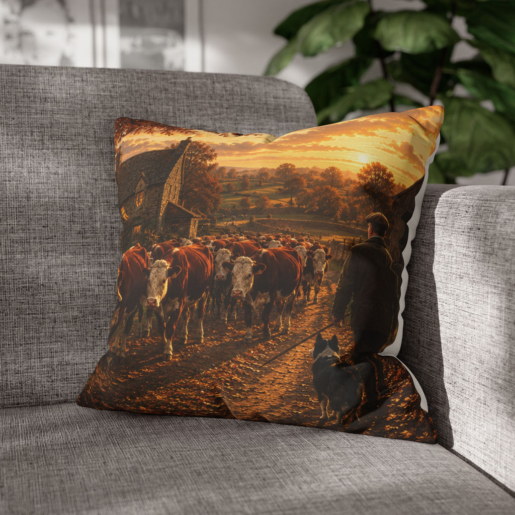 Cattle Coming Home Square Poly Canvas Pillowcase