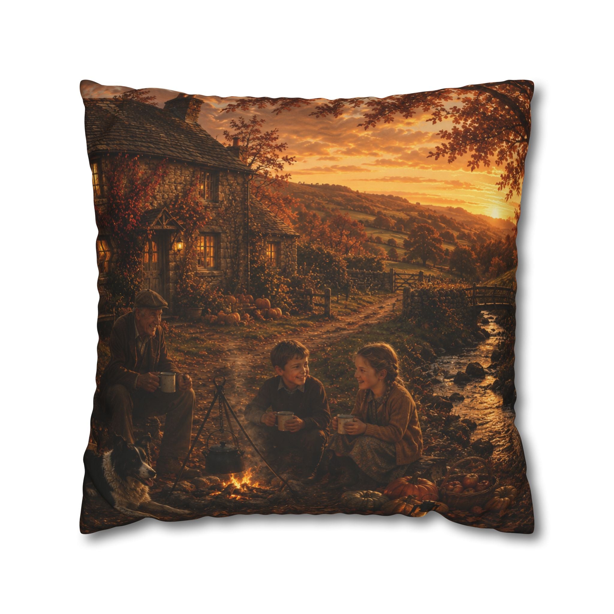 Horkey in the Autumn Lane Square Poly Canvas Pillowcase