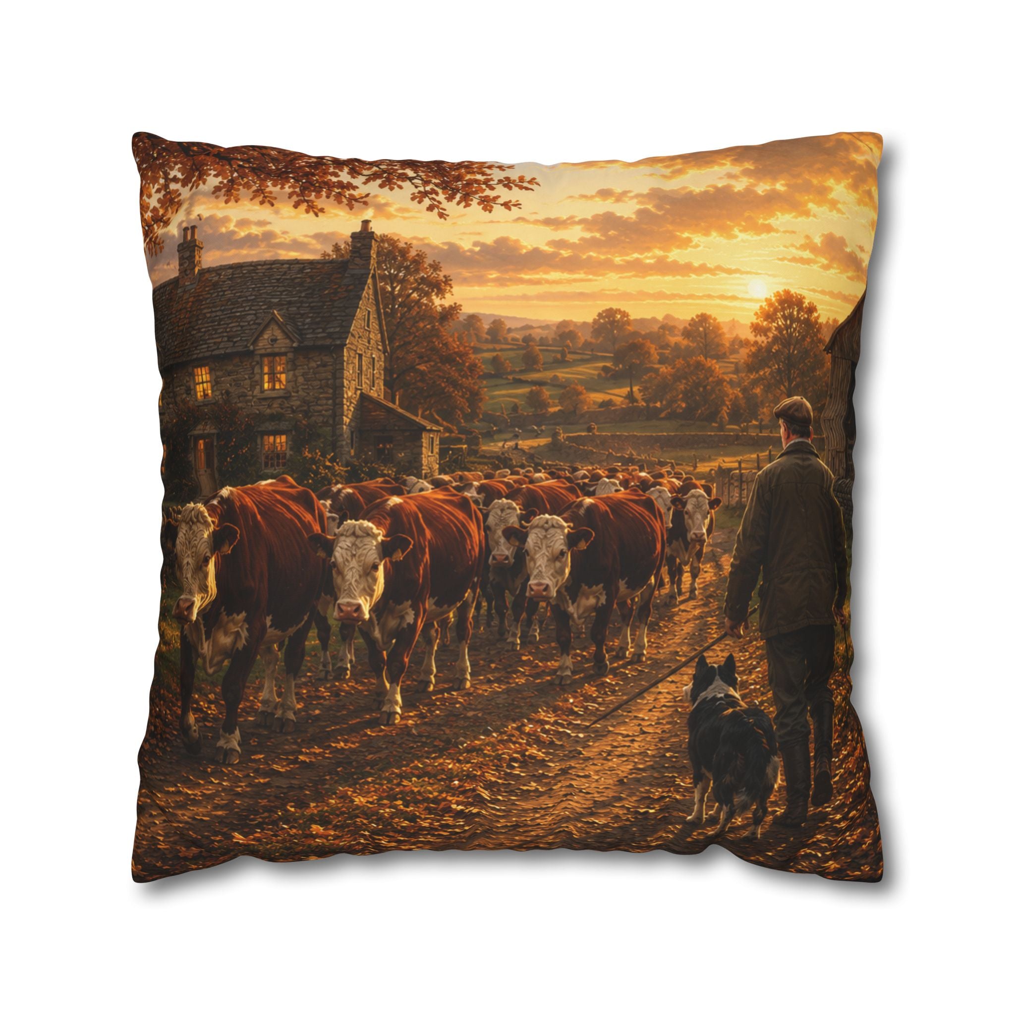 Cattle Coming Home Square Poly Canvas Pillowcase