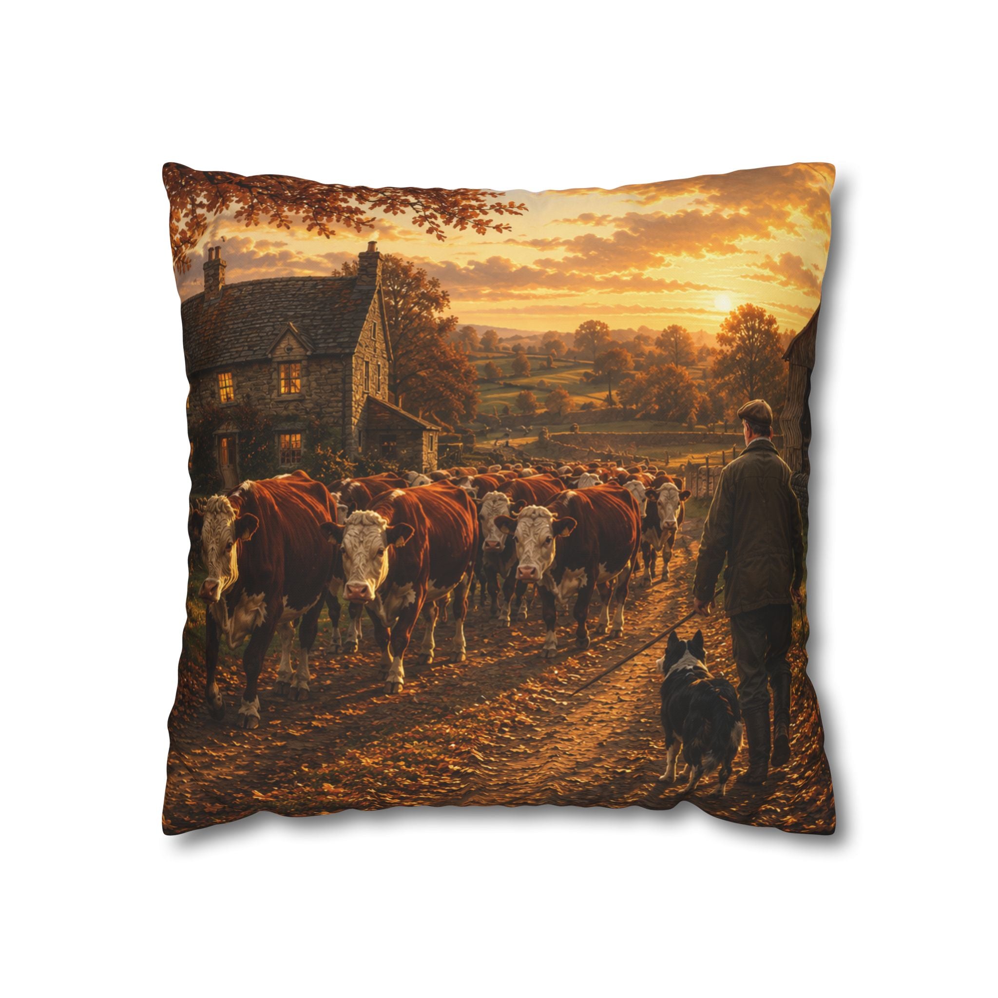 Cattle Coming Home Square Poly Canvas Pillowcase