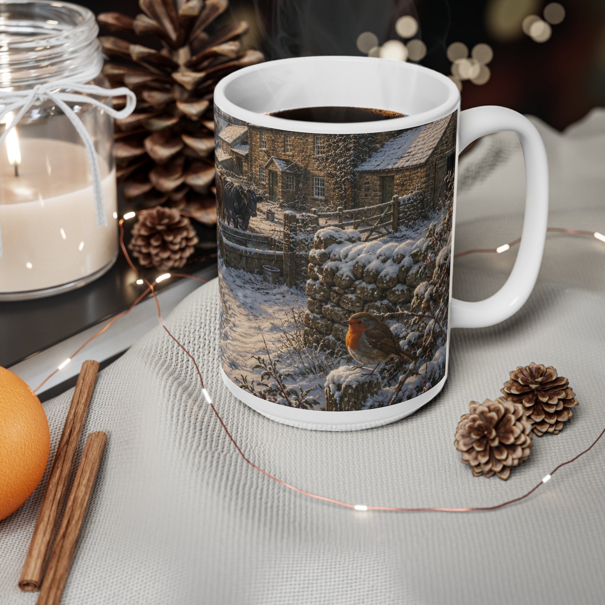 Winter morning on the Farm Ceramic Coffee Cups, 11oz, 15oz