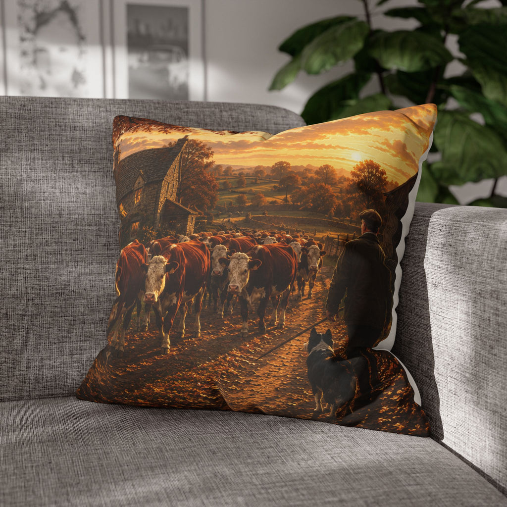 Cattle Coming Home Square Poly Canvas Pillowcase