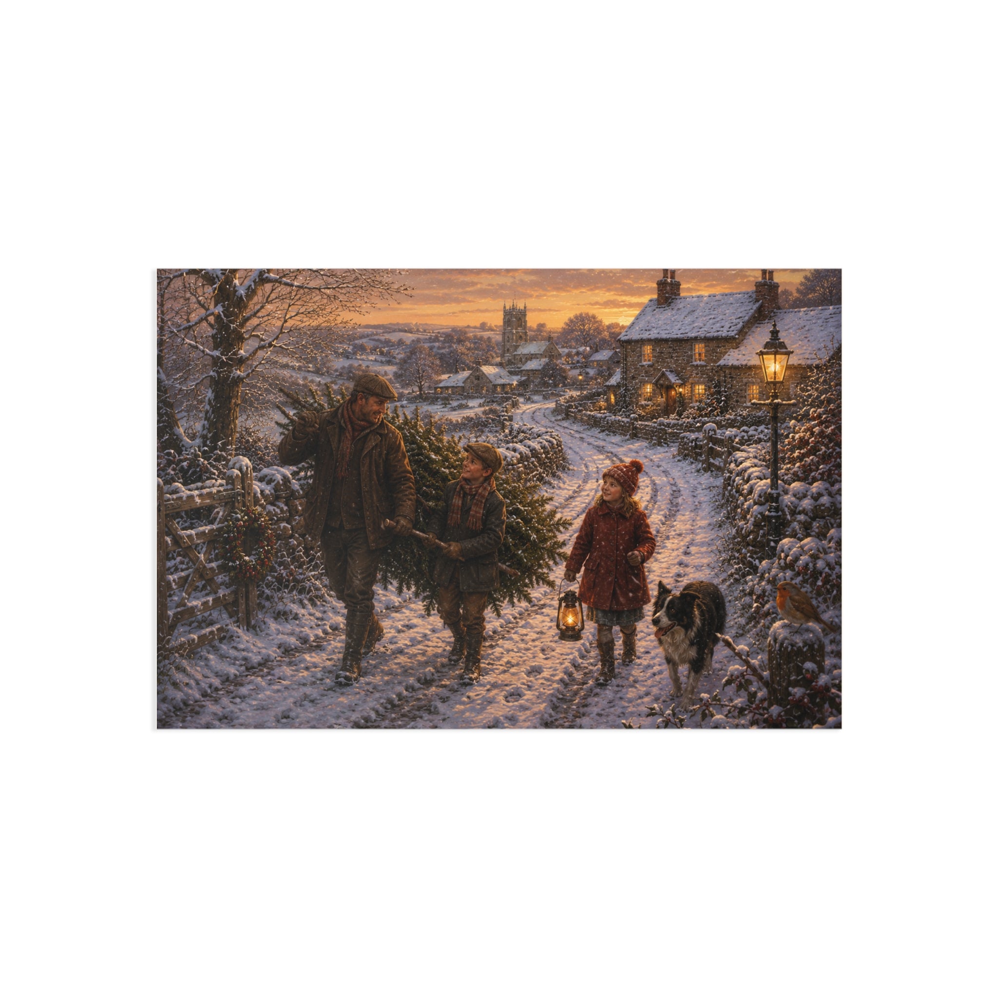 Bringing Home the Christmas Tree Fine Art Postcards