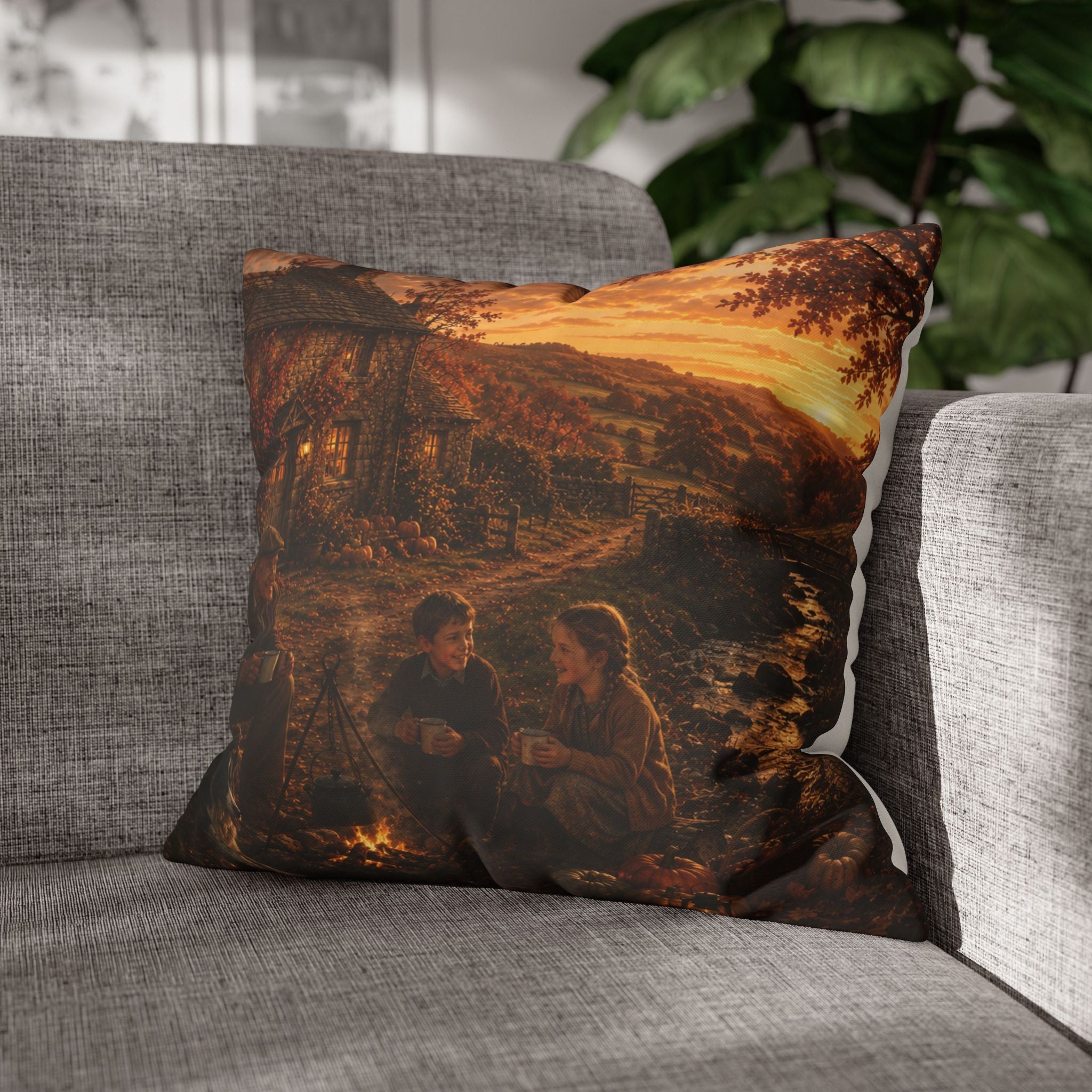 Horkey in the Autumn Lane Square Poly Canvas Pillowcase