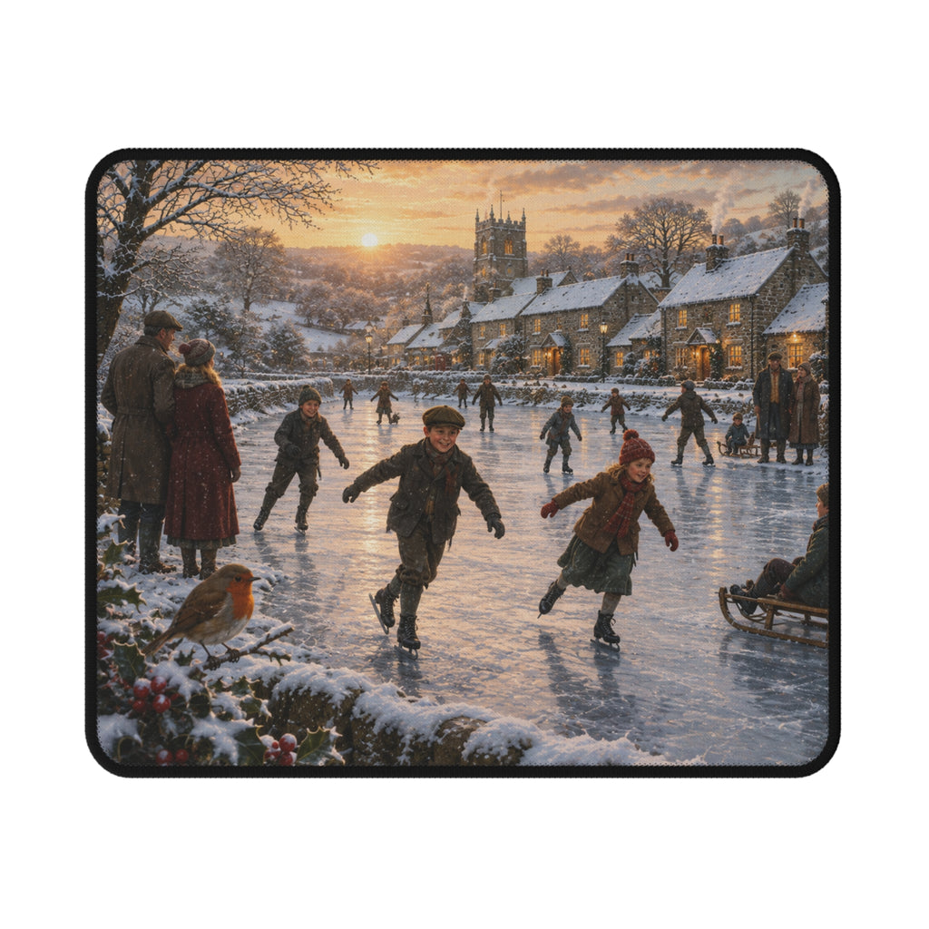 Skating on the Village Pond Non-Slip Gaming Mouse Pad