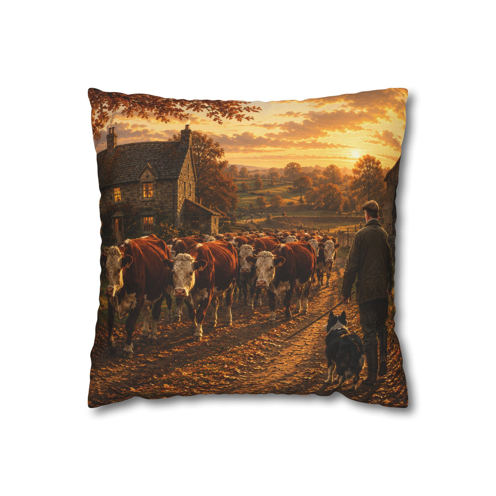 Cattle Coming Home Square Poly Canvas Pillowcase