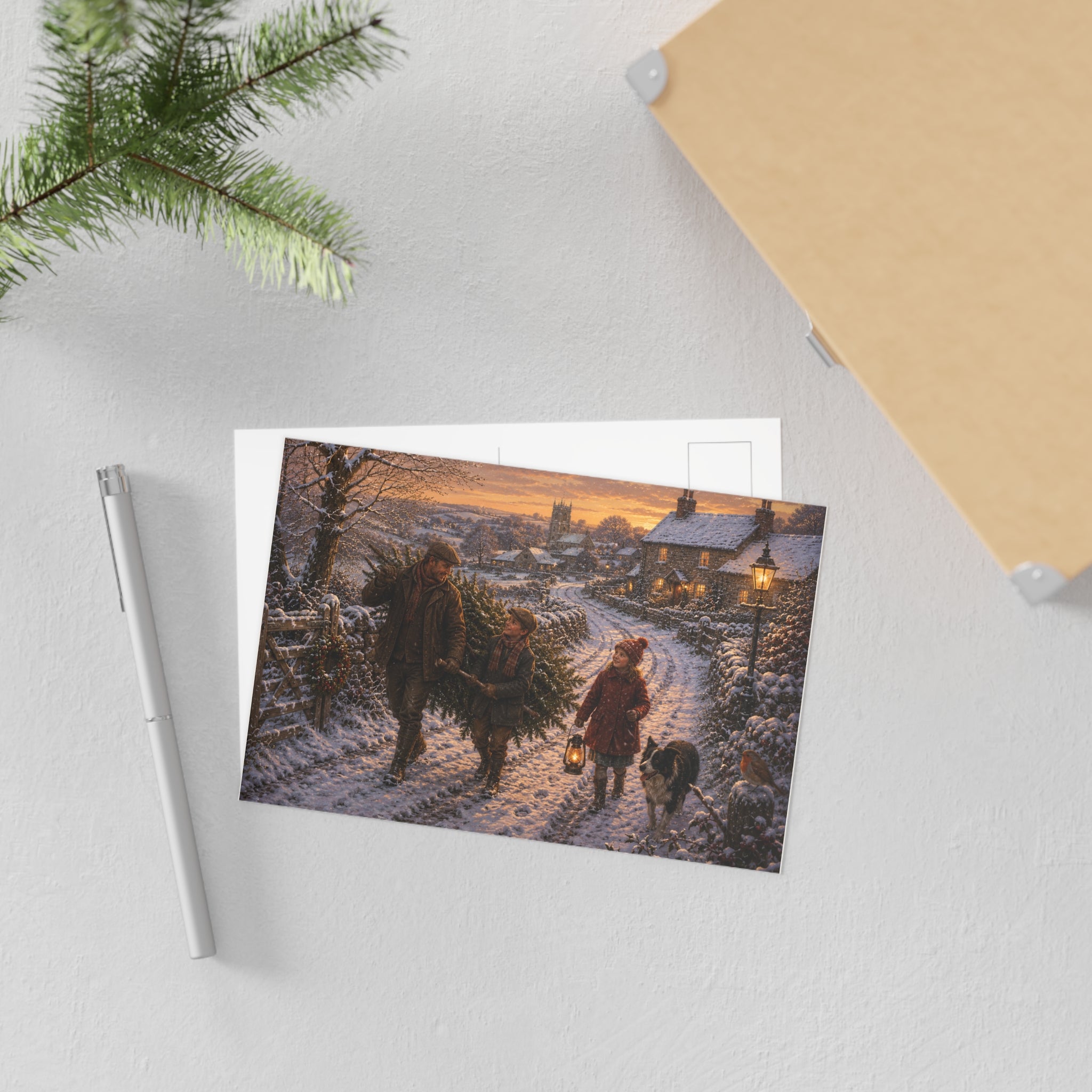 Bringing Home the Christmas Tree Fine Art Postcards
