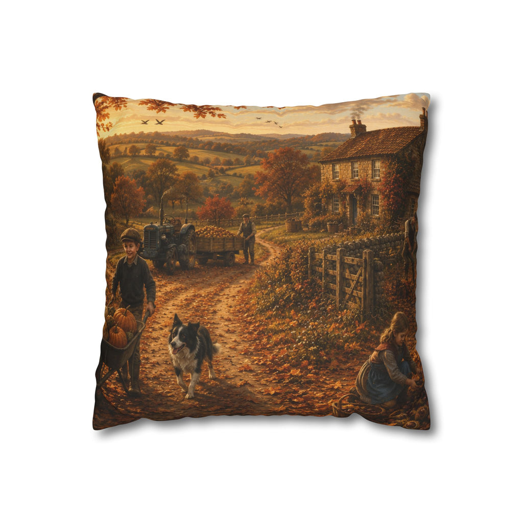Autumn on the Farm Square Poly Canvas Pillowcase