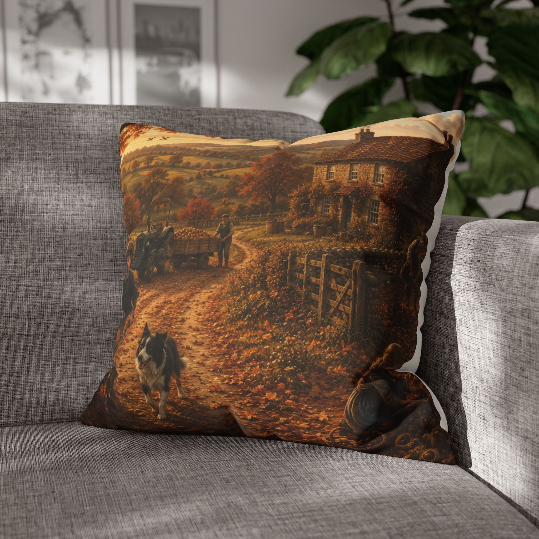 Autumn on the Farm Square Poly Canvas Pillowcase