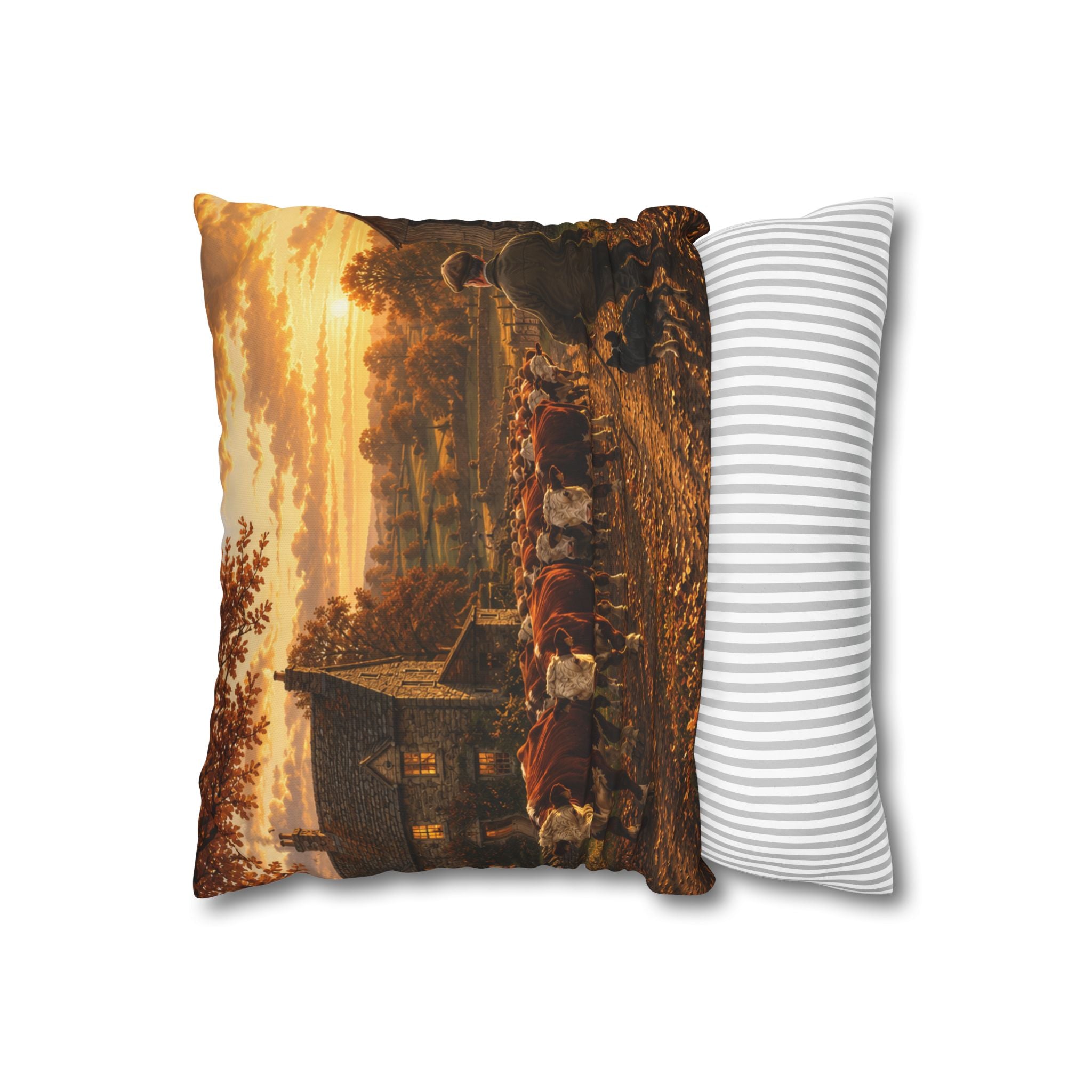 Cattle Coming Home Square Poly Canvas Pillowcase