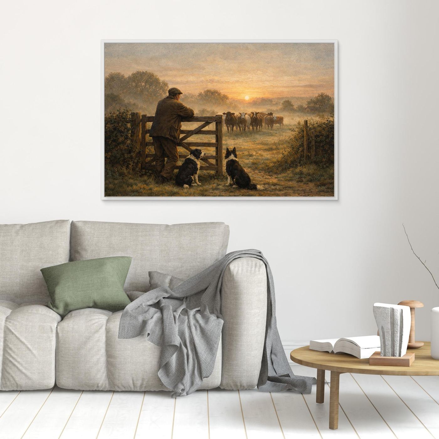 Farmer and dogs at dawn