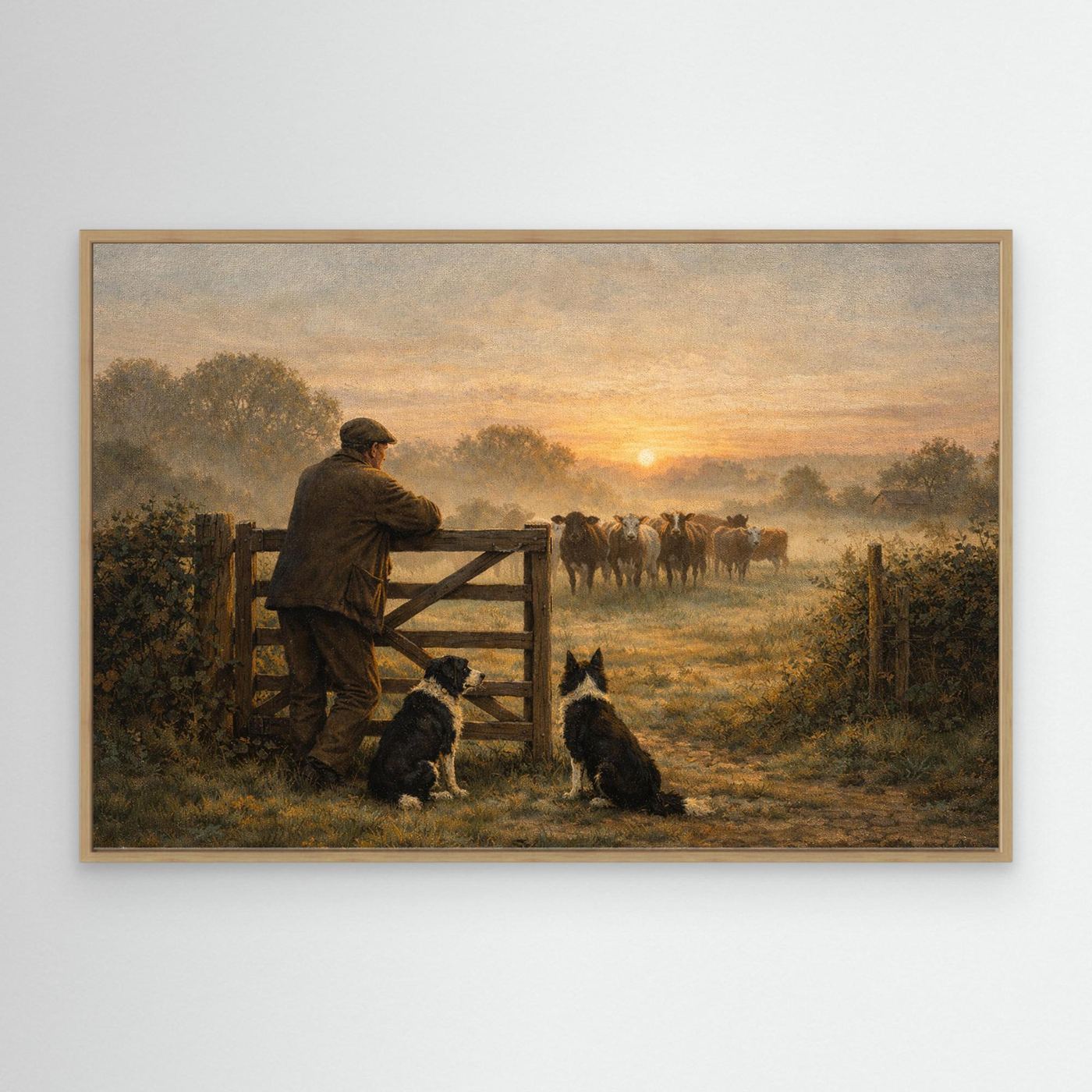 Farmer and dogs at dawn
