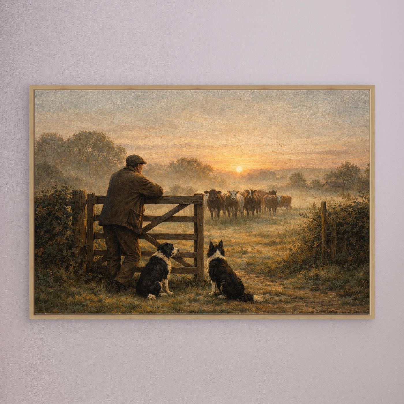 Farmer and dogs at dawn